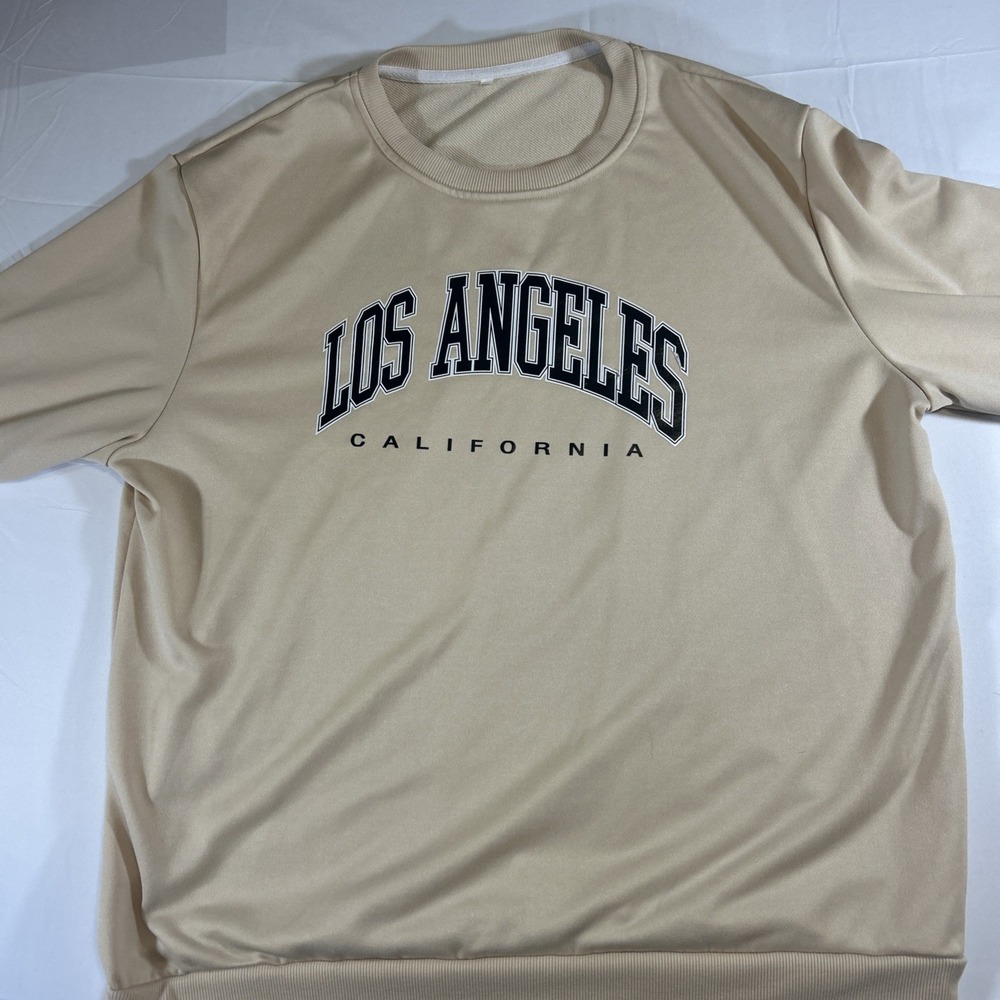 Ivory Los Angeles Theme Crew Neck Long Sleeve Fleece Lined Sweatshirt Size XL